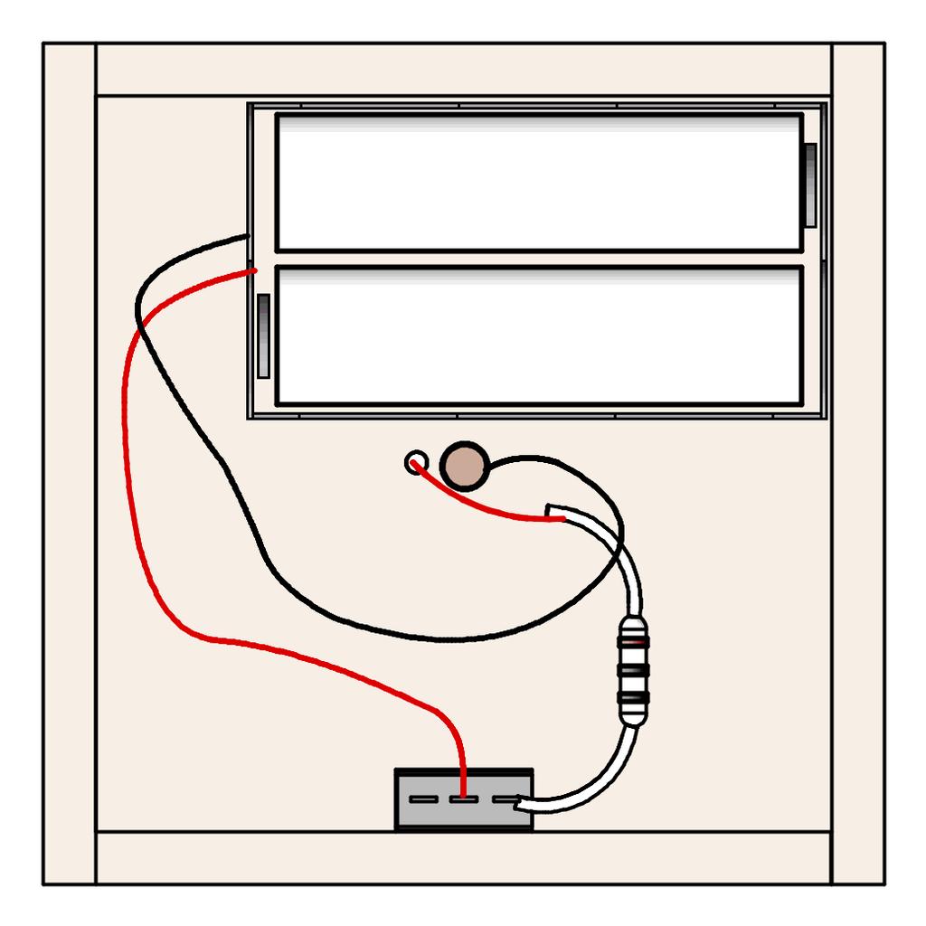 Soldeer de rode draad van de batterijhouder (11) aan de middelste aansluiting van de schakelaar. Breng een soldeerpunt aan op het onderste stuk van de lasdraad (10) wat zich in de standaard bevindt.
