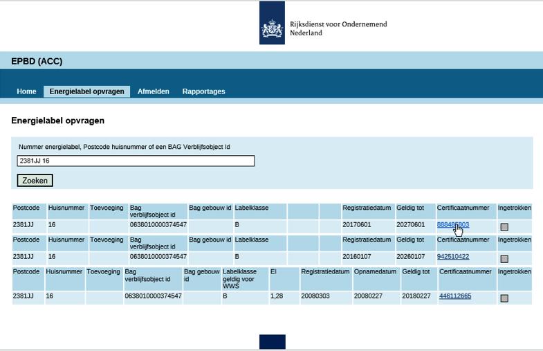 5 Energielabel inzien Alle geregistreerde energielabels in ep-online.nl zijn in te zien. Log in en kies vanuit het hoofdmenu voor Energielabel opvragen.