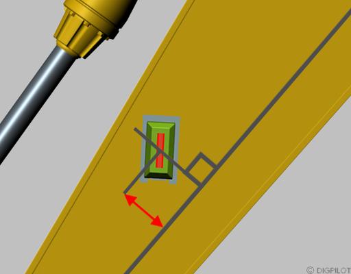 Lijn pen-pen t.o.v. lasermidden Gebruik het gespannen koord wat hopelijk nog steeds op de lepelsteel zit.