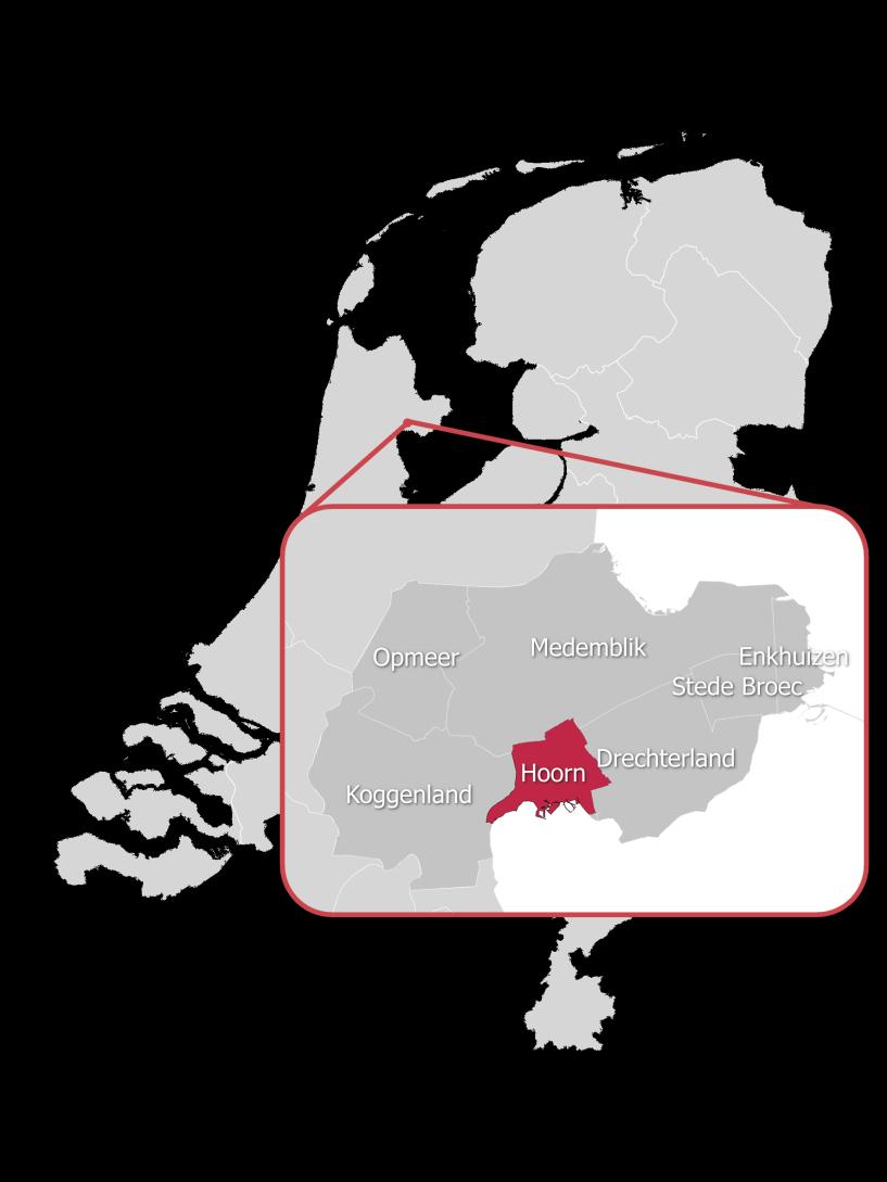 Kennismaken met De locatie Hoorn Gemeente Hoorn is een van de 7 gemeentes in de regio Westfriesland, gelegen in de provincie Noord-Holland.