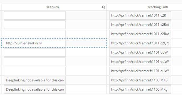 Vul vervolgens bij Deeplink een product link in. De tracking link is dan klaar voor gebruik en kan gekopieerd worden. Die vind je bij traceerlink. 12.