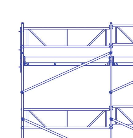 III.II Opbouwmethode 1. Leg het materiaal ter plaatse uit. 2. Steek de afsteunbuis in de bovenste horizontale buis van het basisframe, en borg deze. 3.1 Steek de voetspindels in het frame. LET OP!