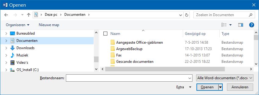 om bijvoorbeeld een locatie als SharePoint toe te voegen Als je kiest voor Bladeren, krijg je rechts te zien Huidige map of Recente mappen.