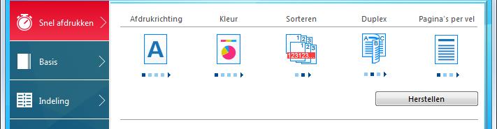 Afdrukken vanaf PC > Afdrukken vanaf PC Venster afdrukinstellingen van het printerstuurprogramma Op het scherm afdrukinstellingen van het printerstuurprogramma kunt u tal van instellingen voor het