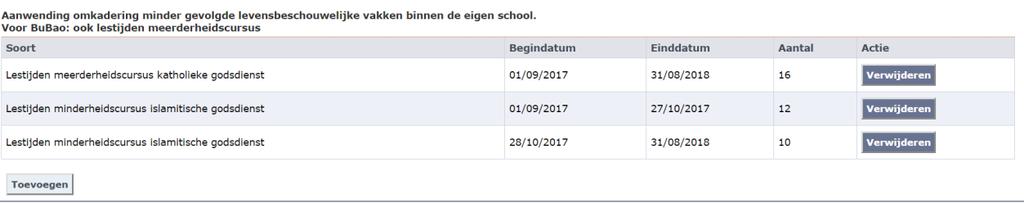 U verwijdert eerst de regel van het levensbeschouwelijk vak dat wijzigt. Daarna voegt u eerst deze LBV opnieuw toe met de originele begindatum en als einddatum de dag voordat de wijziging ingaat.