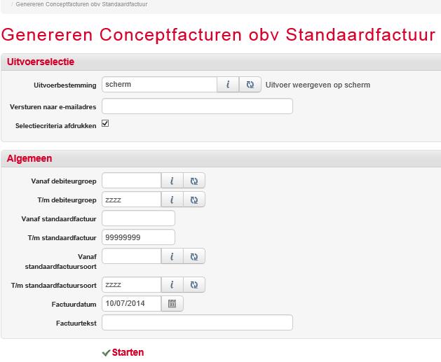 standaardfactuur Snelstart: vgenfk Met behulp van deze functie is het mogelijk om conceptfacturen te genereren.