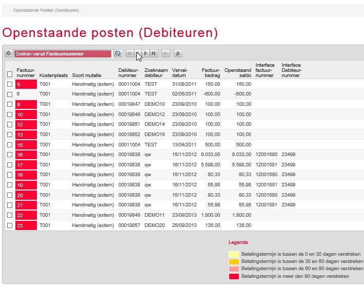 7.14 Openstaande posten debiteuren 7.14.1 Openstaande posten debiteuren Snelstart: mwzopd Met behulp van deze functie is het mogelijk inzicht te verkrijgen in de openstaande posten, ofwel in de