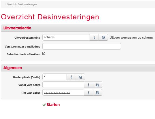 8.3.3 Overzicht desinvesteringen Snelstart: pvades Met behulp van deze functie is het mogelijk een overzicht te genereren van de vast actiefdelen die zijn gedesinvesteerd (functie Vaste Activa) en