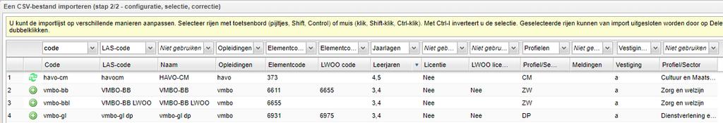 Verwijder de kolom Profiel/Sector. Dat scheelt een interpretatie bij het importeren van het csv bestand. Sla het bestand op als een *.csv-bestand en sluit Excel.