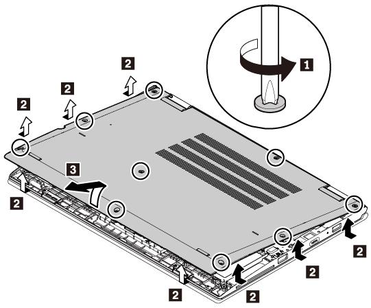 5. Plaats een nieuwe klep aan de onderkant van de computer en draai de schroeven vast. 6. Keer de computer om. Sluit de netvoedingsadapter en alle kabels weer op de computer aan.