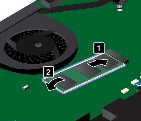 vervolgens omlaag totdat deze vastklikt. Zorg ervoor dat het M.2 SSD-station stevig in het compartiment wordt geplaatst en niet gemakkelijk kan worden bewogen. 8. Breng de schroef aan om het nieuwe M.