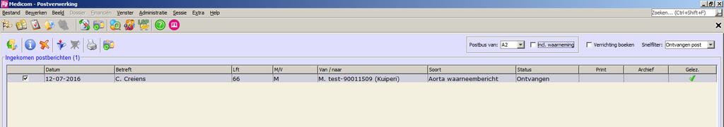 Handleiding LSP-module in Medicom 20 3 Waarneemberichten via de Postverwerking Alle waarneemberichten komen binnen in de Postverwerking van Medicom.