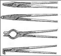 4. De smeedtang Naast de hamer is de smeedtang het meest gebruikte handwerktuig in de smidse. Dit gereedschap wordt voornamelijk gebruikt als verlenging van de linkerarm.