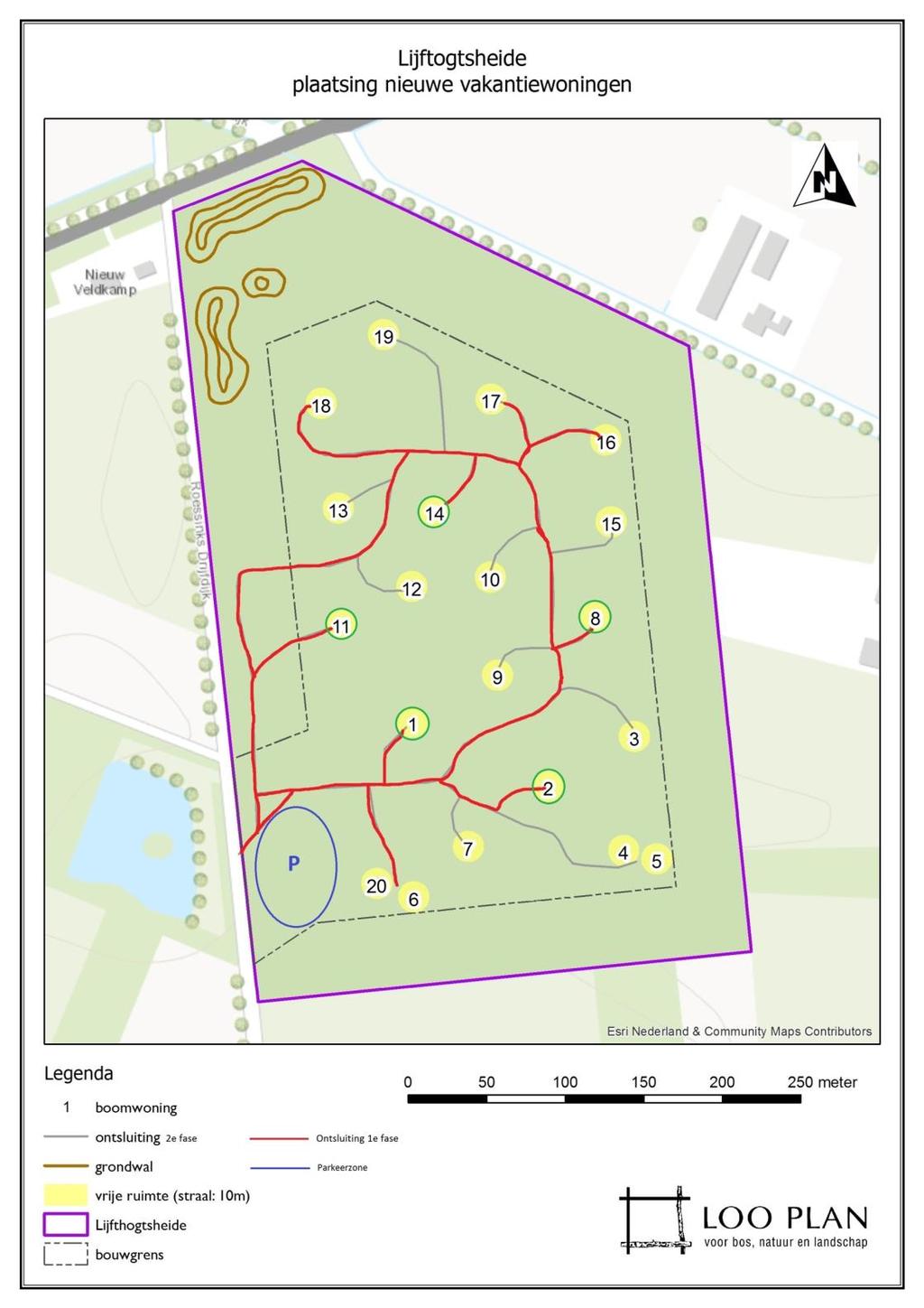 Selectie beoogde bouwlocaties Voor de keuze van de plekken voor de boomwoningen zijn eerst de bestaande open plekken in het bos in kaart gebracht.