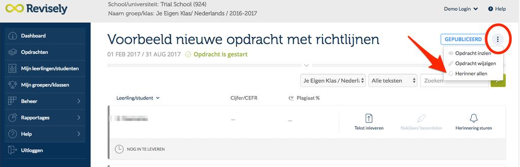 4.3 Sturen van herinneringen Zodra een opdracht is gepubliceerd krijgen de studenten een bericht dat er een nieuwe opdracht voor hen klaar staat.