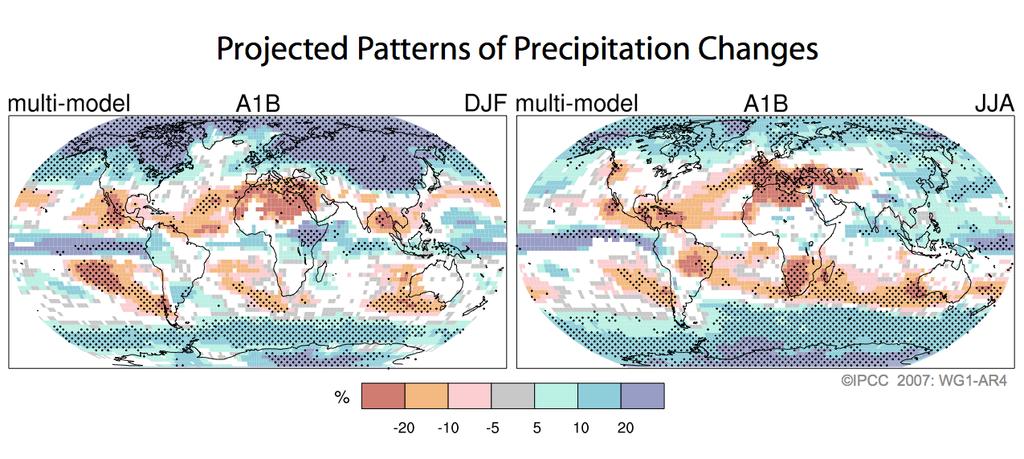 Projections of Future Changes in Climate (A1B in 2100) Brand new in AR4: Drying in much of the