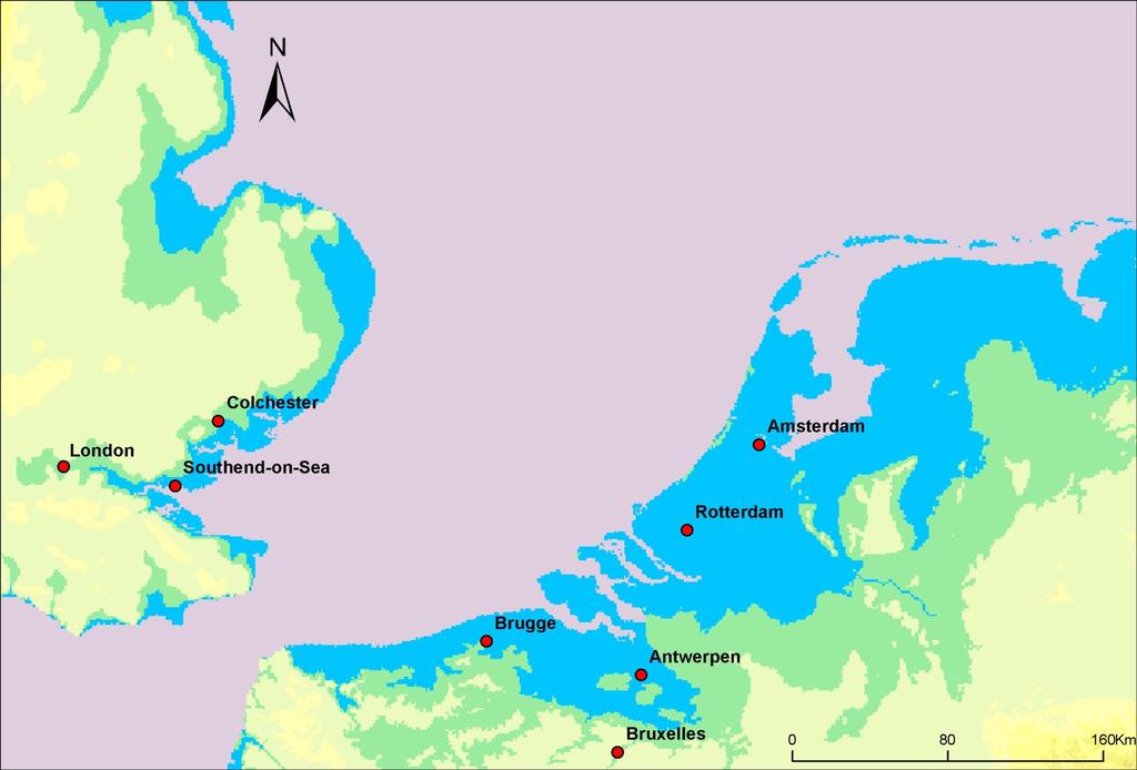 With 8 metre sea-level rise: 3700 km 2 below sea-level in Belgium (very possible in year 3000) (NB: flooded area depends on