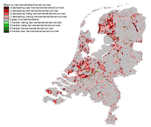 Figuur 12: Voorbeeld van het resultaat van de rekenprocedure uit figuur 11 voor de effecten van veranderingen in het ruimtegebruik op het kenmerkende reliëf 5.