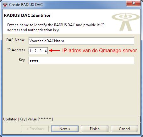 5.5 Active Disconnects Instellen 5.5.1 Stappen 1. Ga naar AAA RADIUS; 2. Klik in de rechterkolom op Create RADIUS DAC ; (Figuur 19) DAC Name: Een beschrijvende naam voor intern gebruik.