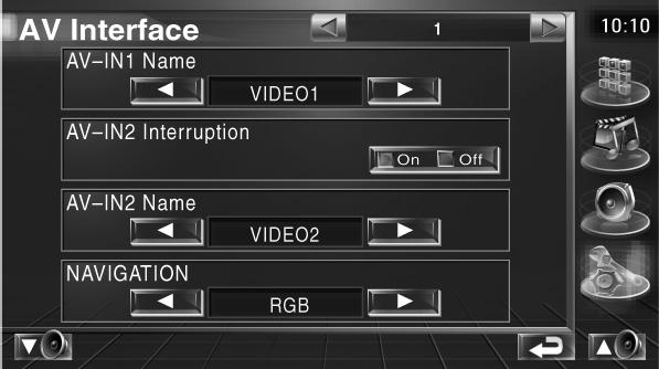 Instelmenu Instelling AV-interface U kunt audio- en visuele (AV) interfaceparameters instellen. Geef het AV-interfacescherm weer Raak [AV Interface] in het instelmenu (pagina 66) aan.