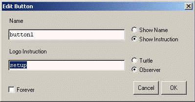 De commandolijst wordt opgegeven in het dialoogvenster van de button. (Selecteer via Shift-klik; open het dialoogvenster via 2 x klik): Elke knop heeft een naam (bv.