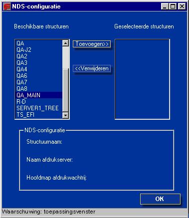 5-21 Opties van Netwerkinstellingen DE NDS-STRUCTUURINSTELLING OPGEVEN VIA SETUP OP AFSTAND VAN DE FIERY EX2101 1. Selecteer de optie NDS inschakelen en klik op Structuren wijzigen. 2.