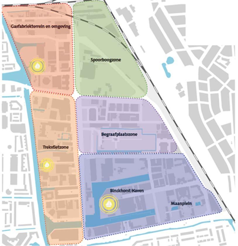 5 deelgebieden Per deelgebied ander accent Trekvliet: gemengd met nadruk op wonen Gasfabriek: gemengd woon werk, na transformatie hoog