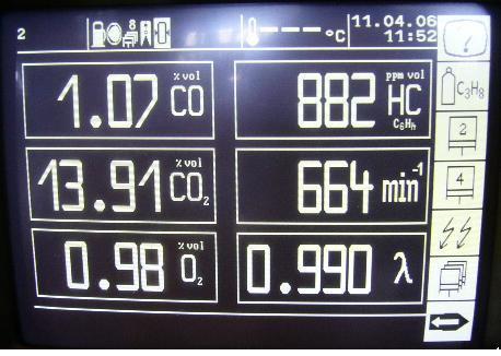 De HC-waarde (richtwaarden tussen de 10 tot 100 ppm) Hoge HC-waardes worden veroorzaakt door te veel onverbrand mengsel in het uitlaatgas.