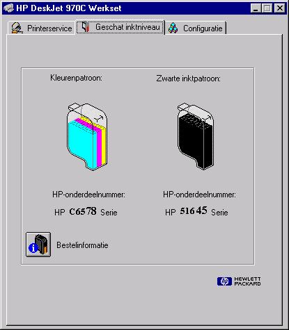 1 De printer gebruiken Tabblad Geschat inktniveau 2 Visuele weergave van het inktniveau van de kleurenpatroon Visuele weergave van het inktniveau van de zwarte inktpatroon