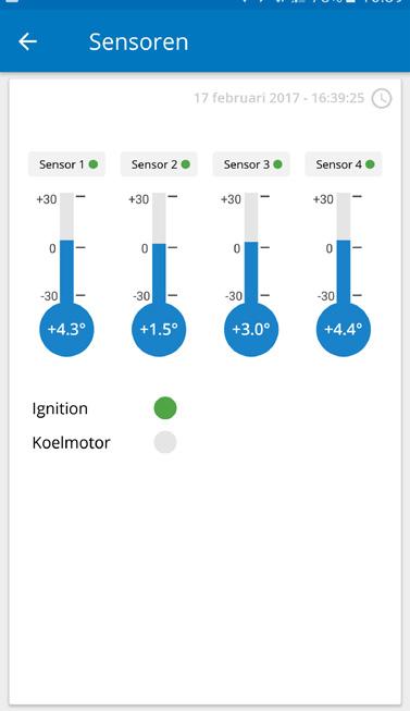 4/5 Sensoren Hoofdmenu Extra Voorkeuren Voorkeuren Trucknavigatie instellingen In dit scherm ziet u een overzicht van alle aangesloten sensoren op uw voertuig.