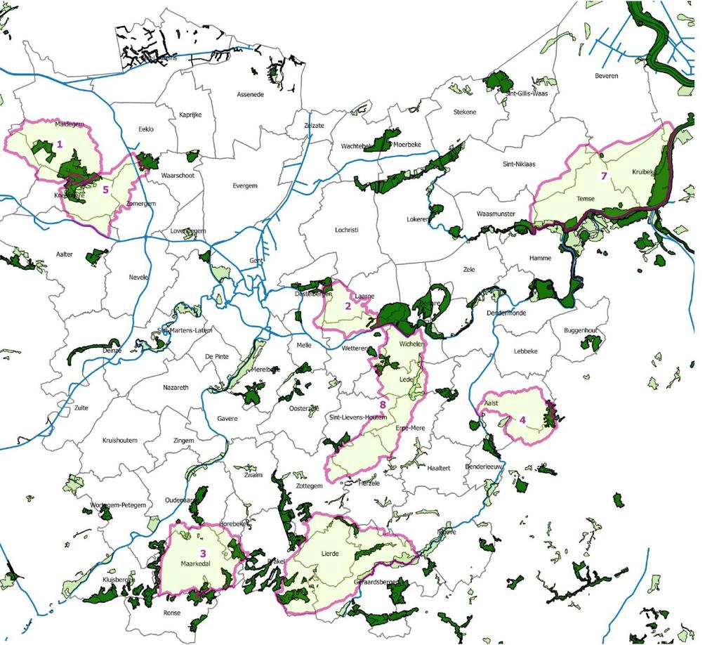 Kaart 46: Projectgebieden gestroomlijnd landschap, Provincie Oost-Vlaanderen VI.2.