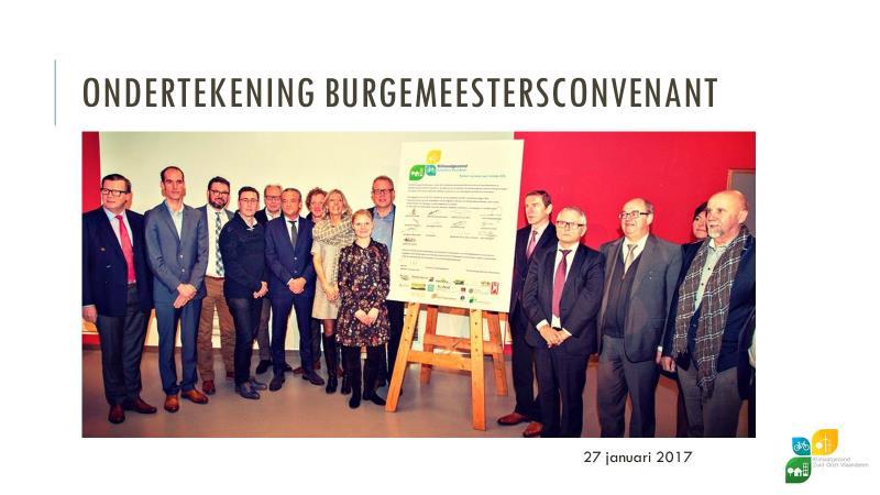 Structureel overleg Naast alle stappen in dit proces is er een ondertekeningsmoment geweest van het Burgemeestersconvenant en werden 3 stuurgroepen en 1 netwerkevent georganiseerd.