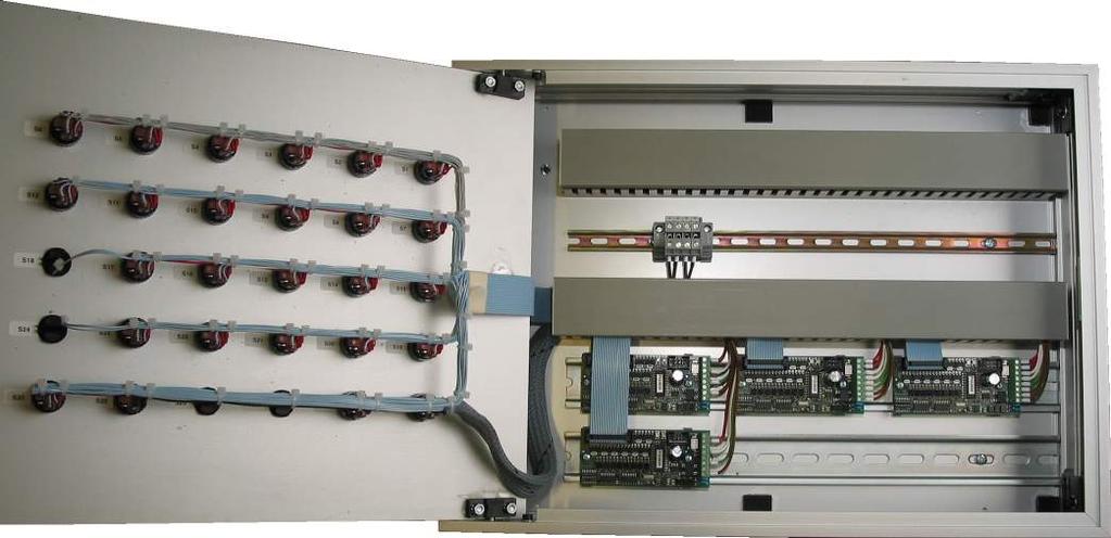 Toepassing van de ISYGLT I/O print met industriële drukknoppen met LED s in kast en paneelbouw.