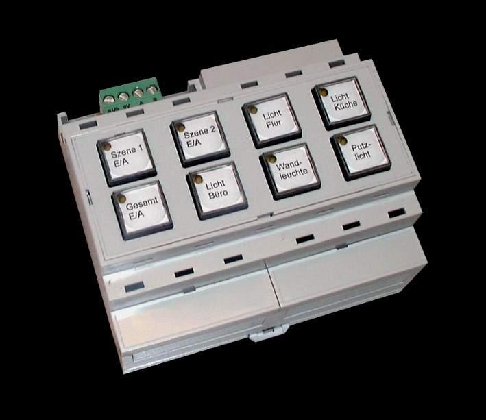 Artikelcode / Omschrijving Systeem componenten I/O-88B-8T 80021170 Dinrail module met 8 toetsen en 8