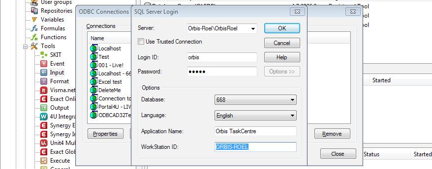 Use Trusted Connection: Een Trusted Connection logt in binnen de SQL omgeving op basis van de Windows gebruiker die het onderliggende proces uitvoert (Ook NTLM authenticatie genoemd).