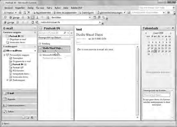 Hoofdstuk 1 E-mail, uw elektronische post 25 1.8 Een e-mailbericht lezen Alle e-mailberichten die u ontvangt worden in de map Postvak IN geplaatst.