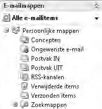 In het deelvenster E-mailmappen onder het kopje ziet u de hele serie op alfabetische volgorde staan: Behalve het Postvak IN en het Postvak UIT zijn er nog zes andere mappen: HELP!