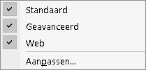 Dat doet u als volgt: Klik een vinkje voor de werkbalk Zet ook een vinkje voor de werkbalk Web De werkbalken Standaard,