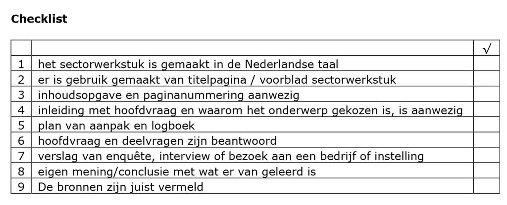 Waar moet het sectorwerkstuk aan voldoen Waar moet het oriëntatie op leren en werken aan voldoen Wat lever je dus in op uiterlijk 3 februari 2017: Sectorwerkstuk, in tweevoud, met daarin: - Plan van