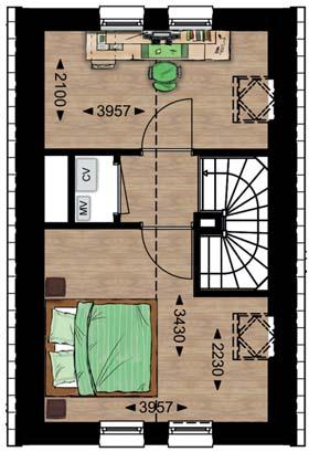 Bij deze woning is aan de basis een slaapkamer en een grote badkamer met inloopdouche op de begane grond ontwikkeld. Op de eerste verdieping bevinden zich twee slaapkamers.