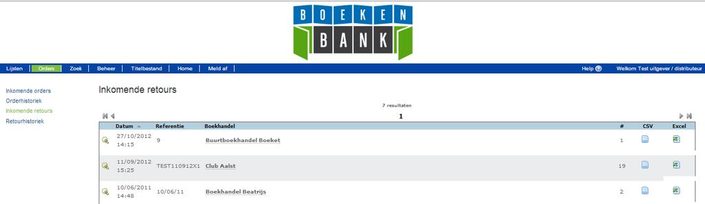 10. Retours De retourmodule kan u in Boekenbank terugvinden onder de knop Orders en Retours.