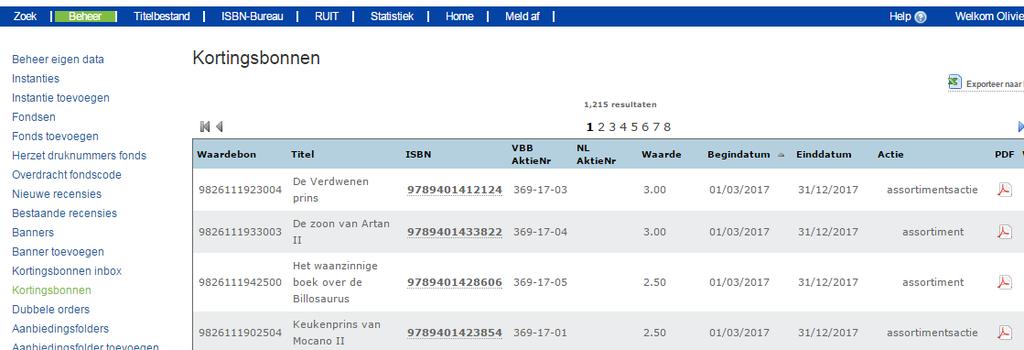 12.3 Kortingsbonnen Uitgevers kunnen via Boekenbank kortingsbonnen voor hun boeken aanvragen. Boekenbank kent dan een barcode en bonnen-id toe, die de uitgever bij publicatie van de bon kan gebruiken.