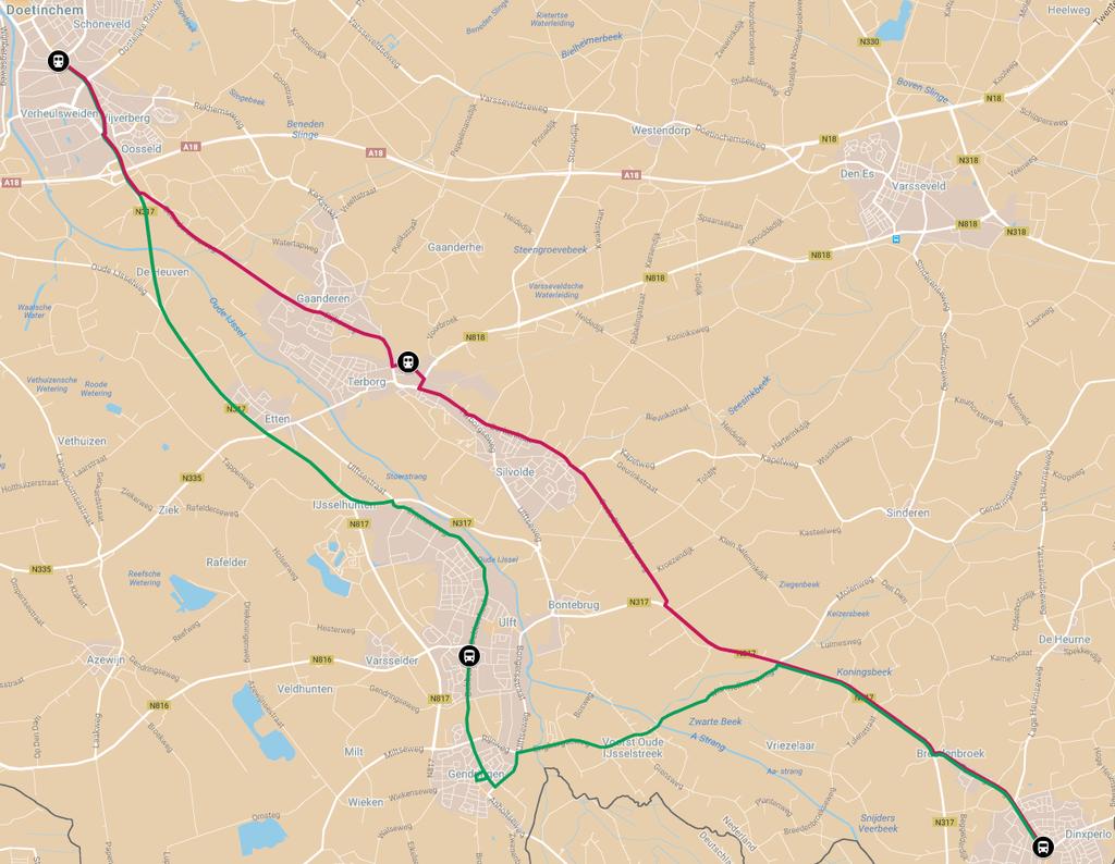 40 128 40 128 Routevoering lijn 128 (groen) en lijn 40 (paars) Avondnetwerk lijn 51: Vorden Doetinchem De dienstregeling blijft grotendeels gelijk aan de huidige dienstregeling.