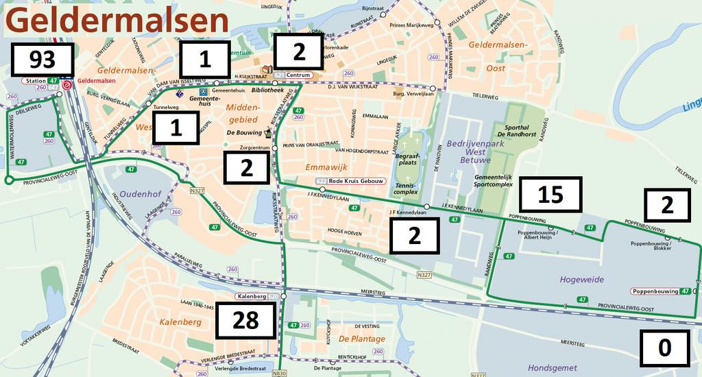 Lijn 47/543 De buslijnen 47 en 543 wijzigen om overstapmogelijkheden in Geldermalsen betrouwbaarder te maken en om het vervoeraanbod beter op de vraag af te stemmen.