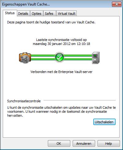 Archivering van Enterprise Vault beheren Uw Vault Cache synchroniseren 38 Synchronisatie onderbreken of hervatten 1 Klik op het tabblad Bestand en klik vervolgens op Enterprise Vault.