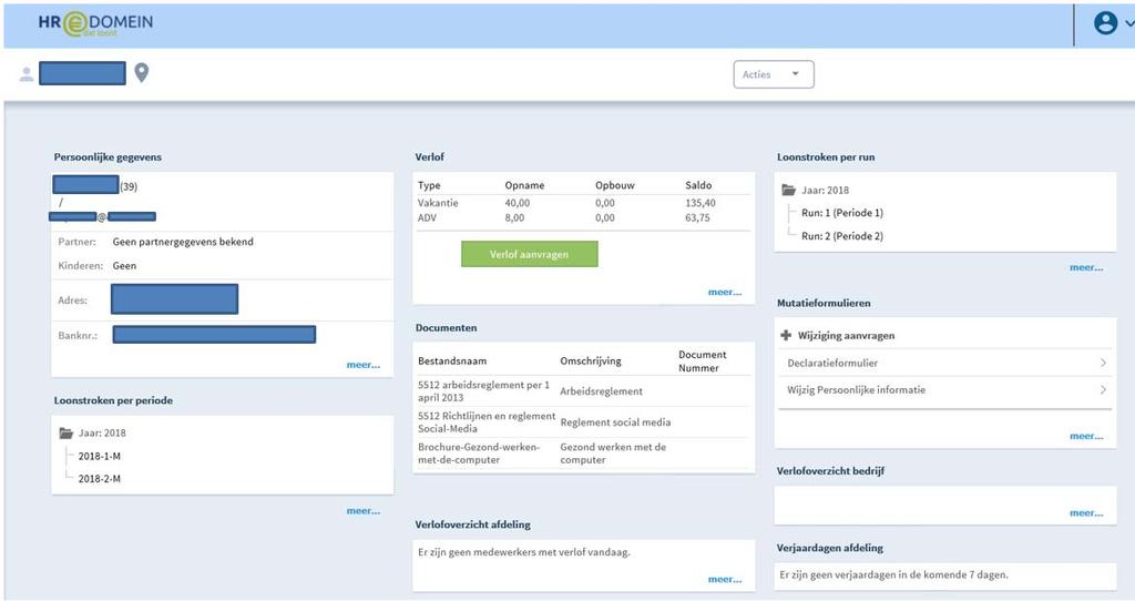 Uw persoonlijke omgeving Nadat u bent ingelogd, komt u in uw eigen medewerkerslogin. Hier staan uw persoonlijke gegevens, uw loonstroken etc.