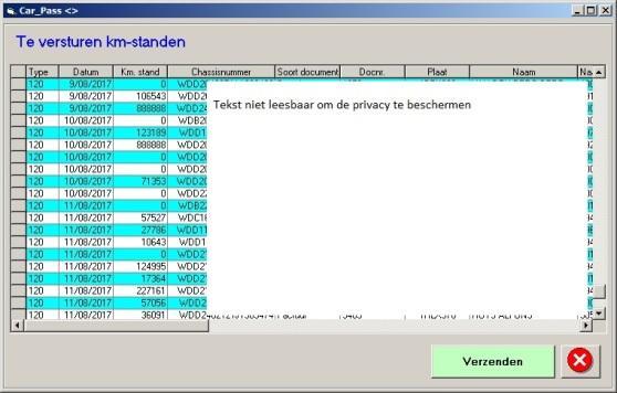 2.2 Via het overzicht van nog niet verstuurde bestanden Via het menu Diversen/Car-Pass/Kilometerstanden verzenden bekomt u een overzicht van de kilometerstanden die nog niet zijn verstuurd aan