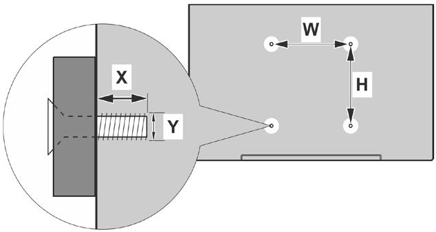 A B C D Hole Pattern Sizes (mm) Length (X) VESA WALL MOUNT MEASUREMENTS W H 200 200 Screw Sizes min. (mm) 10 max.