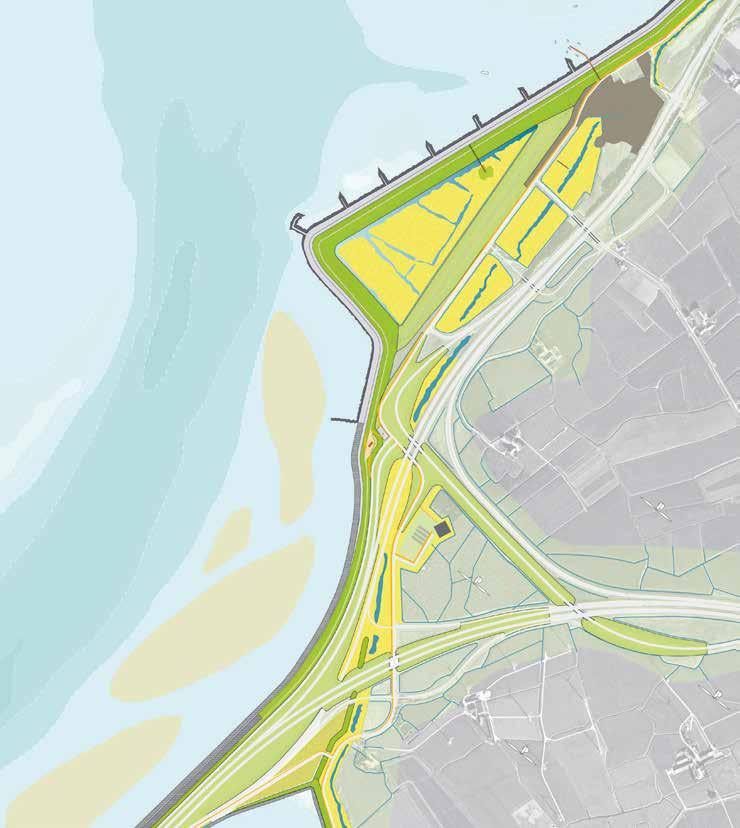 Friese kust 6.8.5 Streefbeeld De aanlanding van de Afsluitdijk op de Friese kust zou als tegenwicht tegen het verkeersplein een meer landschappelijke verankering moeten krijgen. 1.