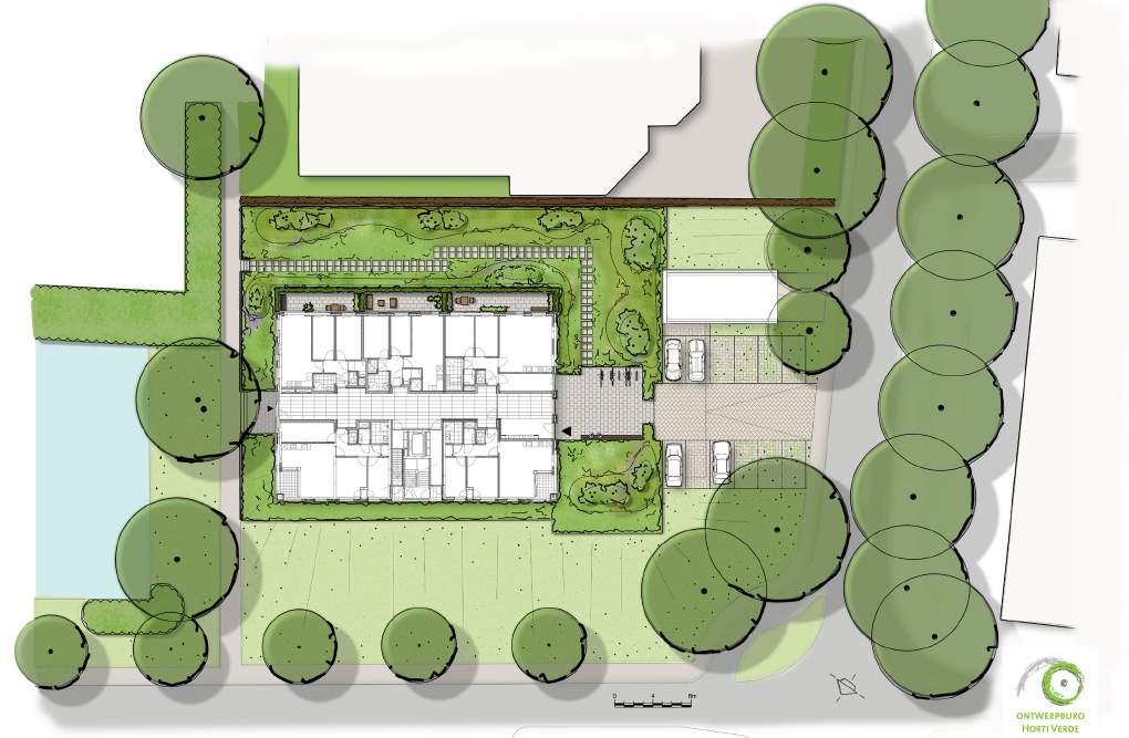 ONTWERP Definitief ontwerp Tijdens het ontwerpproces is er voor gekozen om de appartementen geheel te omsluiten door een tuin met hoofdzakelijk beplanting.